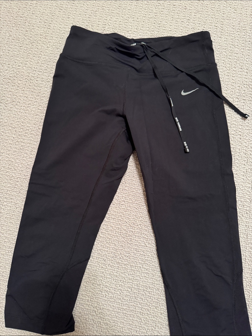 Nike Running Black Capri Leggings with Reflective Swoosh